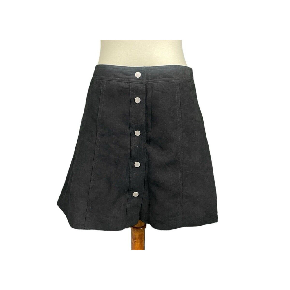 H&M Divided Skirt Women Size 10 Black Button Down Silver Buttons Preppy Mod